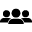 Three black silhouettes of people's heads and shoulders, symbolizing a group or team.