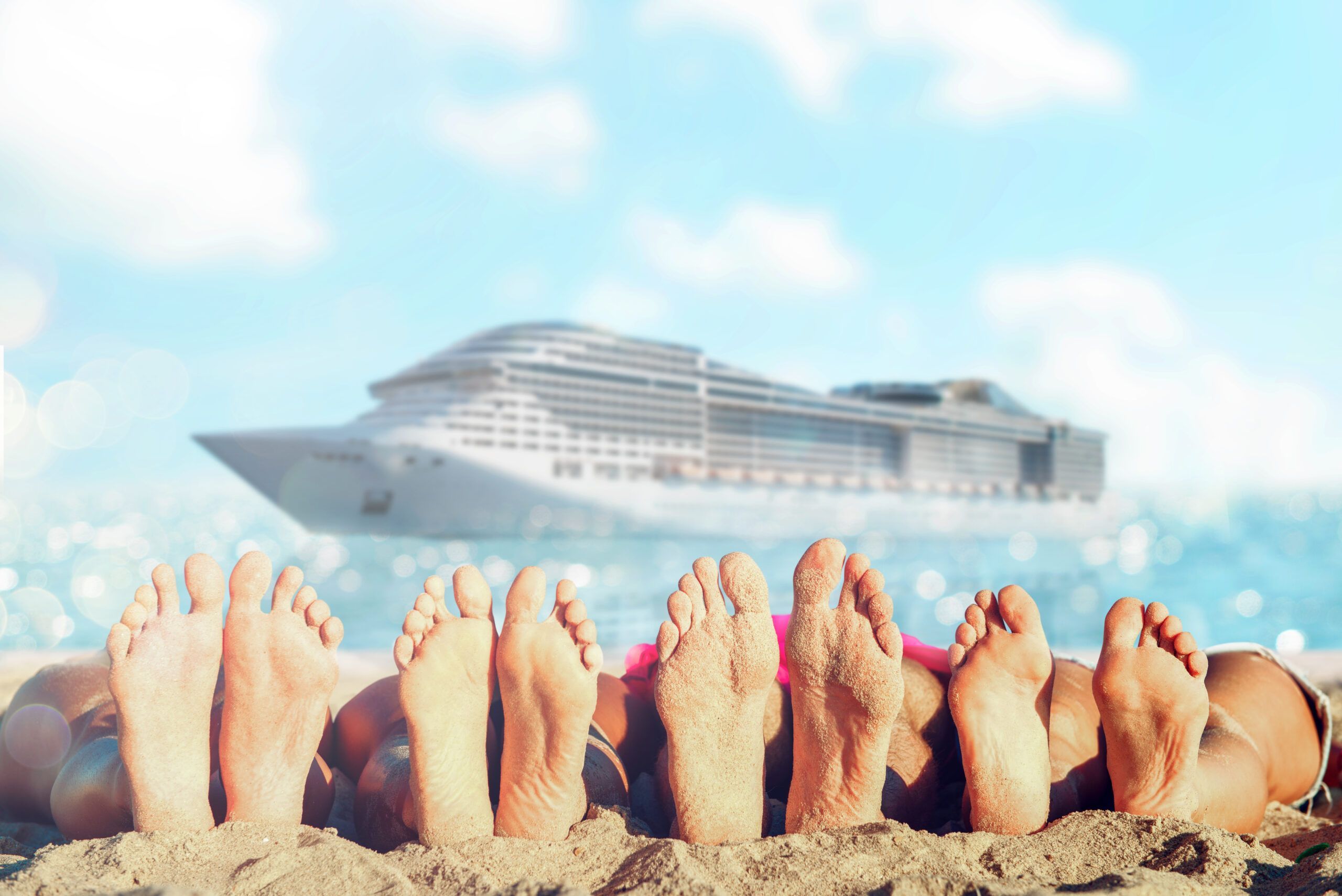 Feet, beach and ship