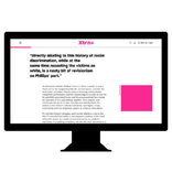 Screenshot of a webpage with a quote about racial discrimination and a pink block.